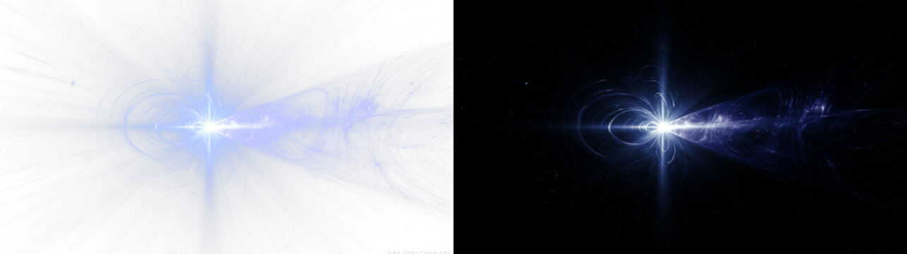 Abstract blue light flare with glowing energy trails. Futuristic space nebula, ethereal particle explosion and cosmic speed effect for science technology banner, digital background