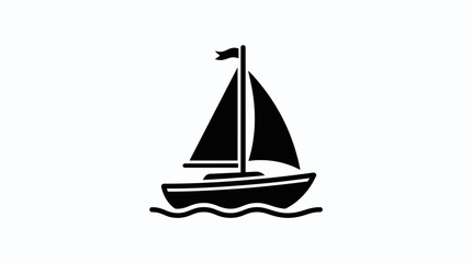 Fototapeta premium Simple Black Silhouette of a Sailboat on Wavy Water