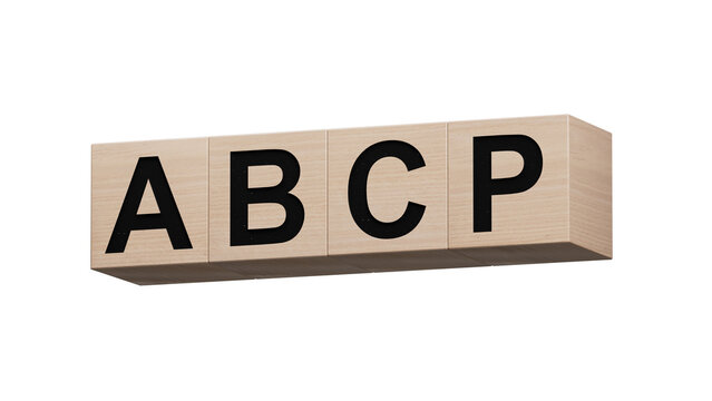 Word abcp on wooden cubes with copy space.close up of wooden cubes,Business Concept.Supports PNG files with transparent backgrounds.