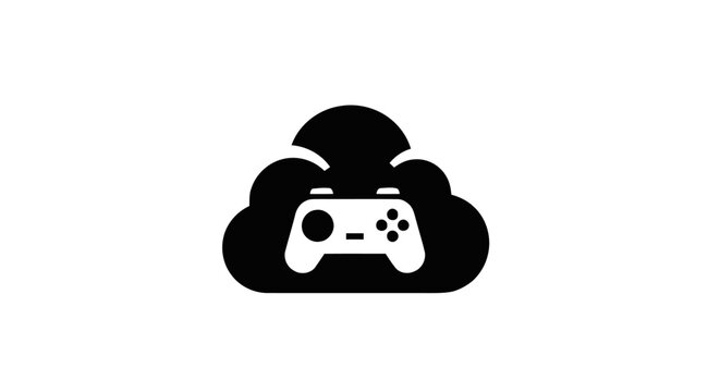 A gaming controller emerges from a dark cloud on a white background.