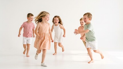 Naklejka premium Children running and playing together joyfully indoors