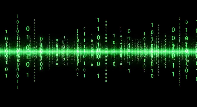 Glowing green binary code sound wave digital background