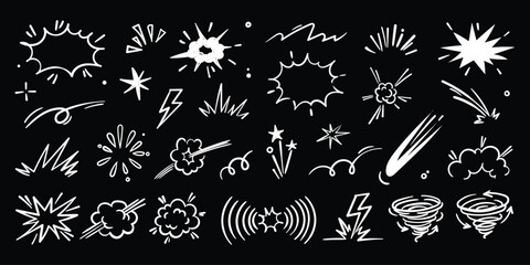 Hand drawn comic explosion burst star  bhoom shape doodle set  cartoon boom sunburst and impact effect elements vector illustration  set © ApexStock Studio66