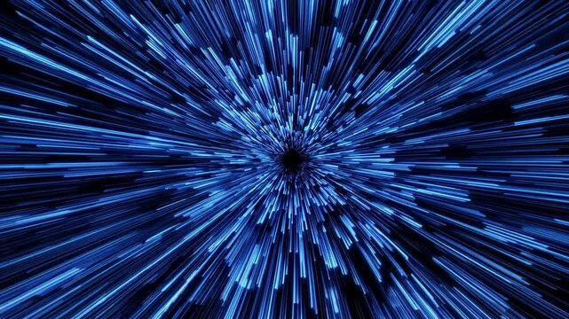 Dynamic blue light streaks radiate outward from a central point, creating a sense of motion and depth in a visually captivating abstract background design