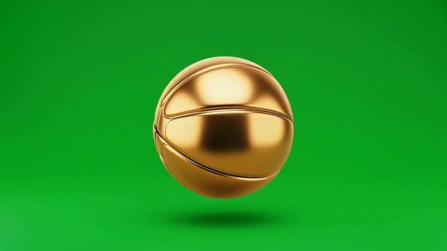 Shiny Golden Basketball on Green Background