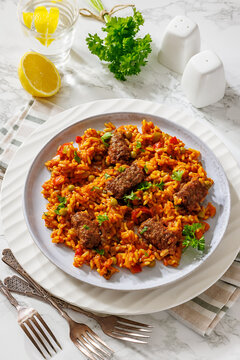 Hearty American Greek Giouvetsi Beef Rice plate