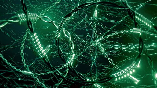 Green Organic Neural Network Metallic Web Seamless Loop 4K VJ Background