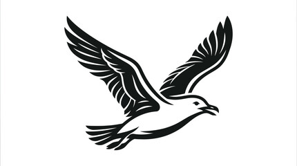 Fototapeta premium Stylized Seagull Flying Silhouette, Black and White Vector Art