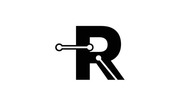 Stylized black letter R tech logo with circuit line.