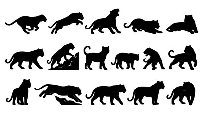 Majestic Tiger Silhouette Bundle Vector Illustration with Dynamic Wildlife Poses Isolated on White © MstMomena