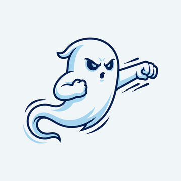 Aggressive cartoon ghost throwing a punch.