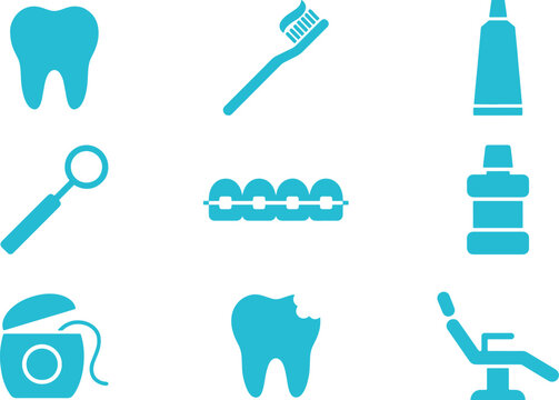 Dental Care Tooth Icon Set Flat Vector Illustration Isolated White Background