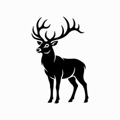 Fototapeta premium Black silhouette of buck with large antlers standing.