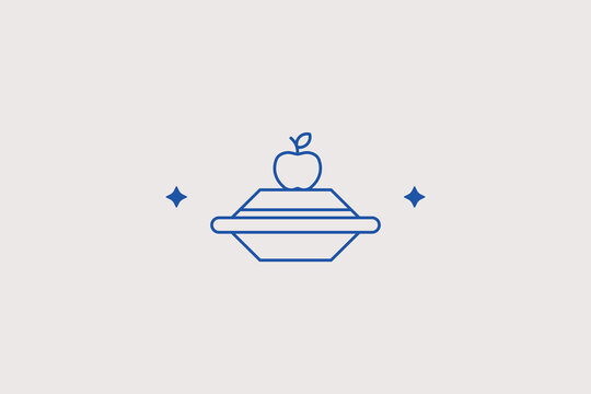 Plate with apple line icon for diet clinic. Vector illustration for healthy nutrition program, weight loss services, fruit shop.