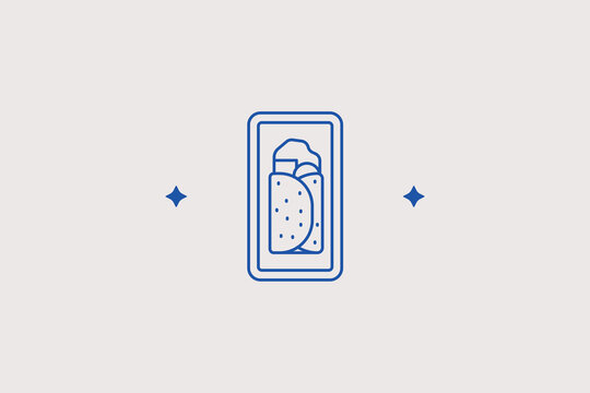 Wrap roll in container line icon for cafe. Vector illustration for street food delivery, quick lunch service, takeaway restaurant.