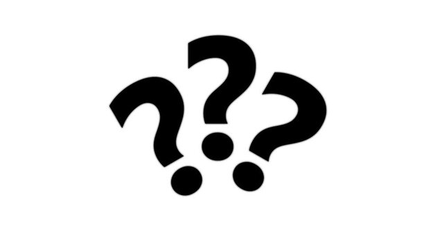 Abstract question mark symbols animation featuring curiosity concept, inquiry icons, minimal geometric design and bold monochrome composition on white background