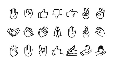Fototapeta premium Set of 21 Hand Outline Icons Linear Editable Stroke Vector Collection