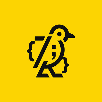 Abstract bird icon with coding brackets on yellow