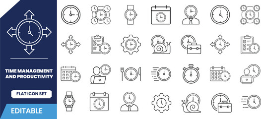 Fototapeta premium Time management icon set editable vector graphics for productivity and scheduling