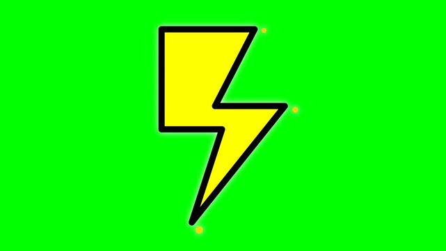 Yellow lightning bolt icon vector illustration symbol isolated on chroma key green screen background for energy power speed concept