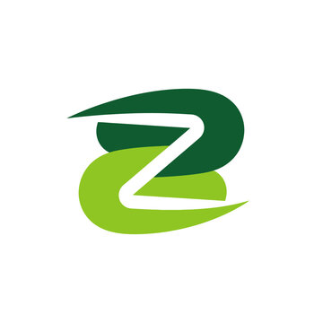 Abstract letter Z logo with green leaf shape.