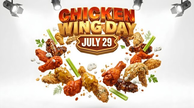 Chicken wing day, July 29, promotional food image, fried chicken wings, culinary advertisement