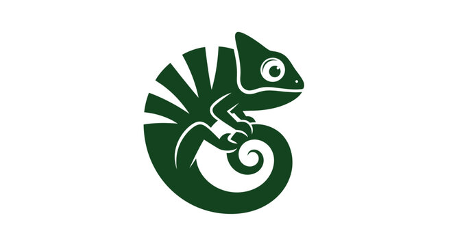 Stylized green chameleon lizard curled in a circle logo.