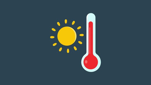 Thermometer and Sun Icon Temperature Change 2d Animation with Alpha Matte