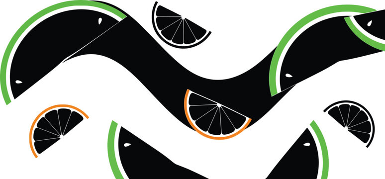 Abstract pattern with black orange and lime fruit slices