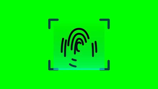 Fingerprint scan icon on a vibrant green screen background, representing biometric security and personal identification