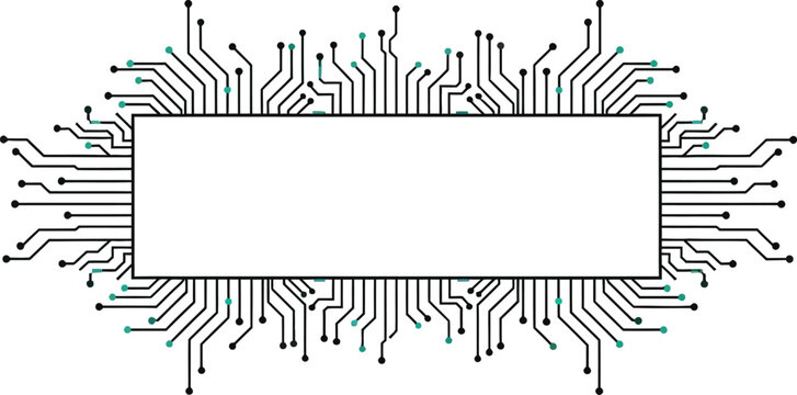 Black circuit board frame with digital electronic lines