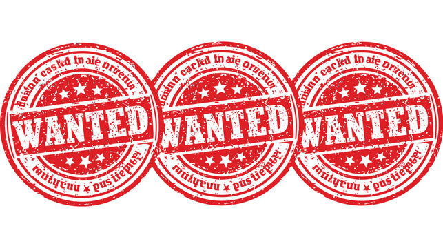 Stamp icon wanted criminal fugitive circular paper label texture
