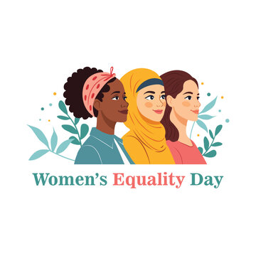Women's Equality Day. Poster with different women. Female holiday