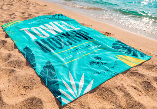 Blank Beach Towel Mockup on Sandy Shore