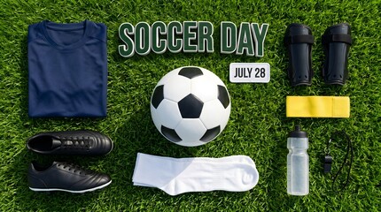 Soccer equipment, football gear, sports day, athletic accessories, July 28