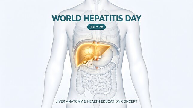 World Hepatitis Day, liver anatomy, health education concept, human body illustration