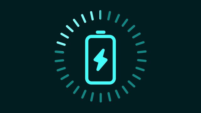 Battery with lightning sign and charging circle, wireless electric charger 2d animation with alpha matte