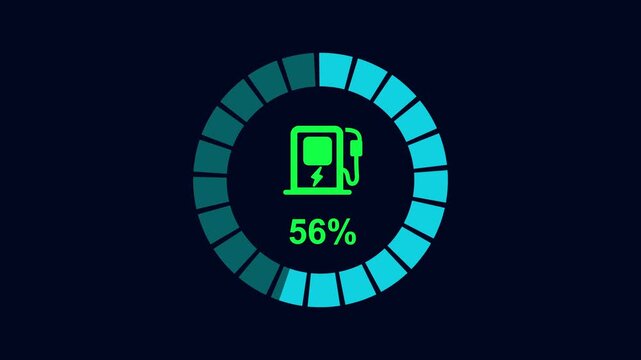 Battery indicator showing dashboard, battery charging, Electric car display screen icon 2d animation with alpha matte