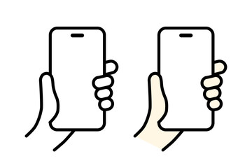Hand Holding Smartphone Illustration Set   Monochrome and Color © pinoko