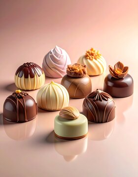 Assorted gourmet chocolate candies displayed.