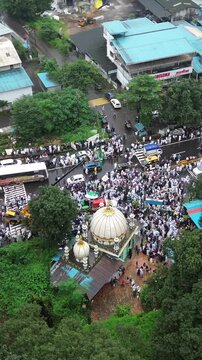 Vertical Aerial View of Milad-un-Nabi Procession Near Khopoli Dargah, Maharashtra