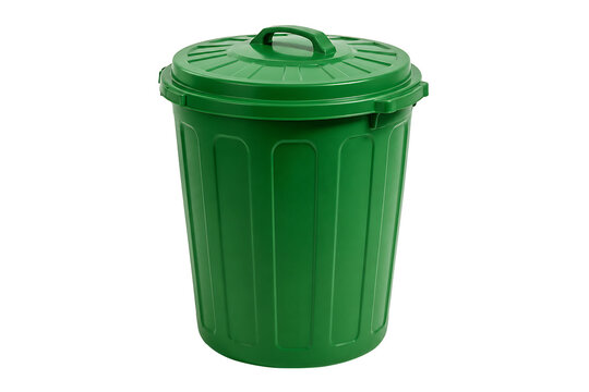 Green plastic trash bin isolated on transparent background