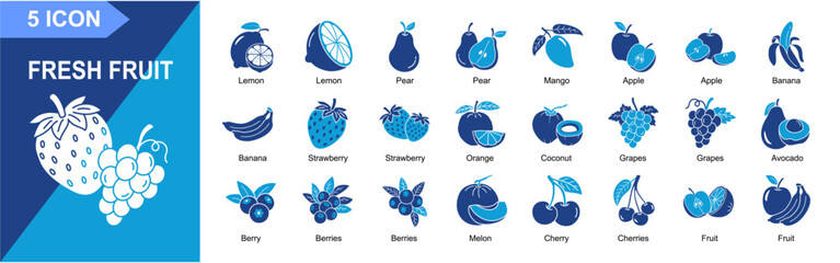 Fresh Fruit Icon Set Solid © Arfan