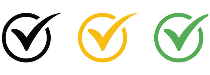 Check mark icons with tick mark, check box, approval symbol, accept sign, circle frame, editable vector, design © welcome  saiful  