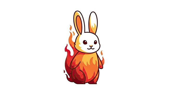 Cartoon rabbit bunny character with fire flame design.
