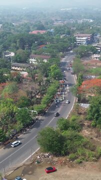Vertical Aerial View of Religious Procession at Shri Swami Samarth Temple, Khopoli, Maharashtra