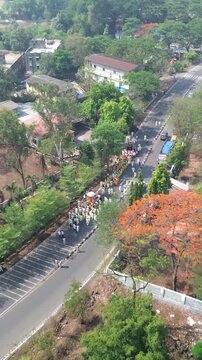 Vertical Aerial View of Religious Procession at Shri Swami Samarth Temple, Khopoli, Maharashtra