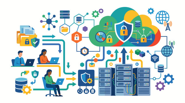 Cloud computing network security with data protection and digital information storage.