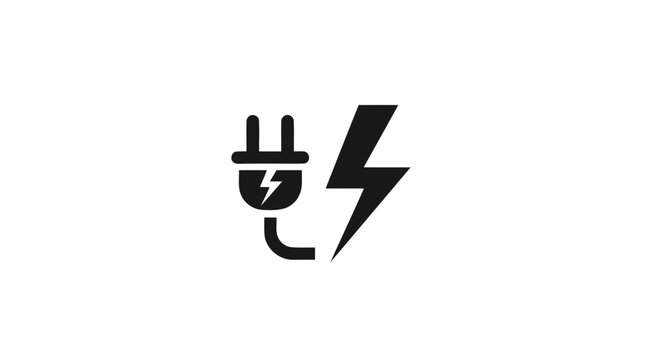 A black electrical plug with a lightning bolt icon on a white background symbolizes energy and technology.