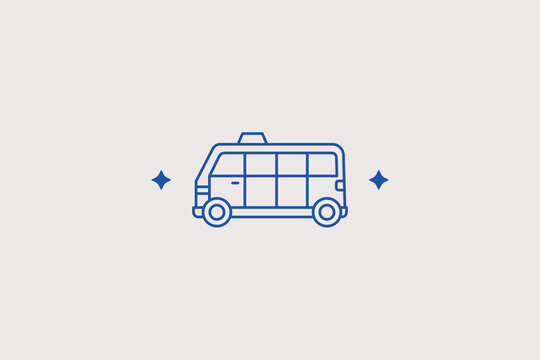 Minivan taxi line icon for transport company. Vector illustration for airport transfer, shuttle service, group passenger travel.